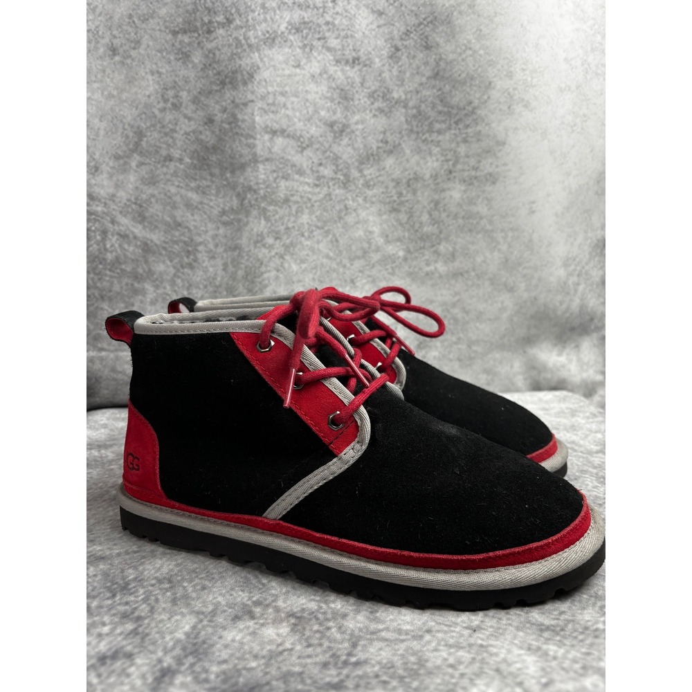 UGG Men's Neumel Black Red Gray Sherpa Lined Suede Chukka‎ Boots Size 8